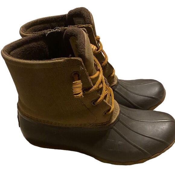 Sperry Wm’s Sz 7.5 Olive Brown Saltwater Ankle Zip Rain Duck Boots STS99729 - Picture 4 of 7